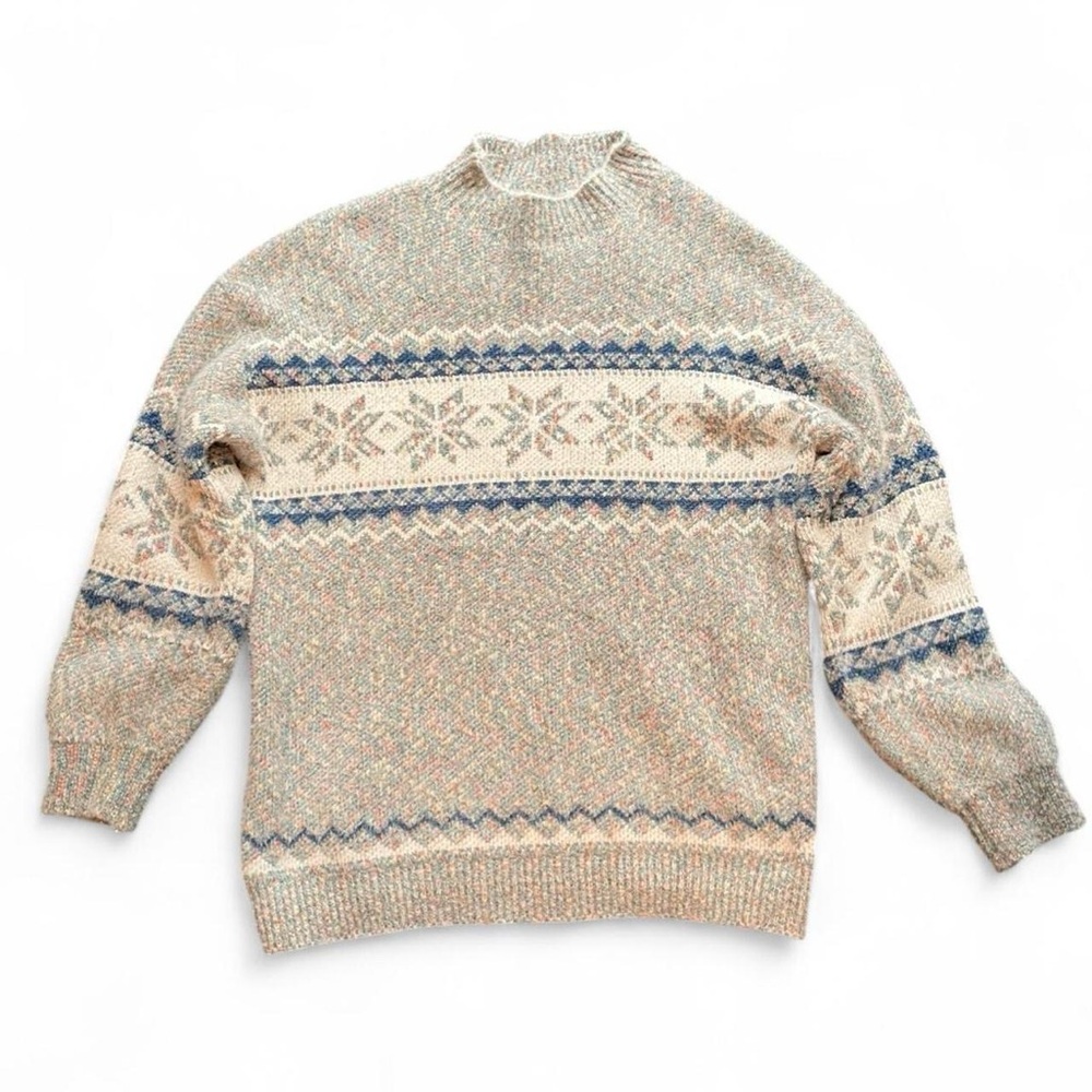 Unbranded Women's L Blue Multicolor Snowflake Nordic Fair Isle Patterned Sweater